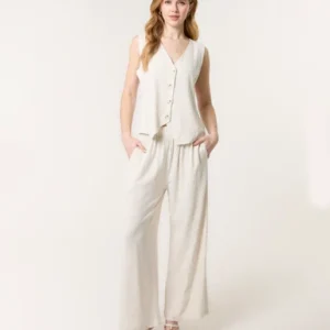 Women's Stretchable Waistcoat Top & Wide Leg Pant 2 Pieces Loungewear Co-Ord Set