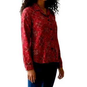 PJ Salvage Women's Medium Red Black Button Front Cozy Plain Flannel Pajama Pant