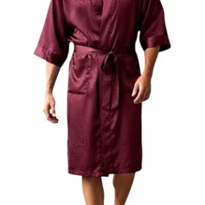Men's Silk Robe Burgundy 100% Silk Mulberry Luxury Summer Lightweight Bathrobe