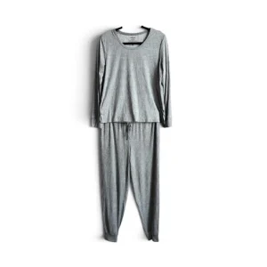 Joyspun Grey Ribbed Pajama Set Womens Medium M Cozy 2 Piece Lounge Joggers