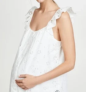 Hatch Maternity Women's THE FLEUR TANK Eyelet White Cotton $178 NEW