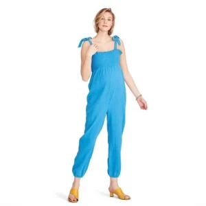 Hatch Maternity Women's THE JOJO JUMPER Ocean-Blue Cotton-Gauze $188 NEW
