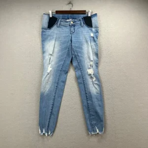 Isabel Maternity Skinny Jeans Women 2 Light Wash Distressed Fray Raw Hem Stretch